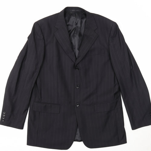 Daniel Grahame Mens Black Striped Polyester Jacket Suit Jacket Size 42 Regular