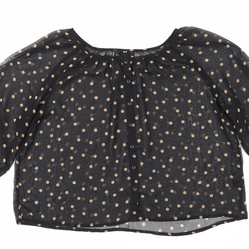 H&M Womens Black Polka Dot Polyester Cropped Blouse Size 6 Round Neck