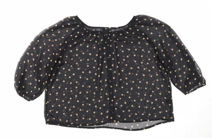 H&M Womens Black Polka Dot Polyester Cropped Blouse Size 6 Round Neck
