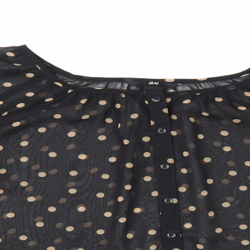 H&M Womens Black Polka Dot Polyester Cropped Blouse Size 6 Round Neck