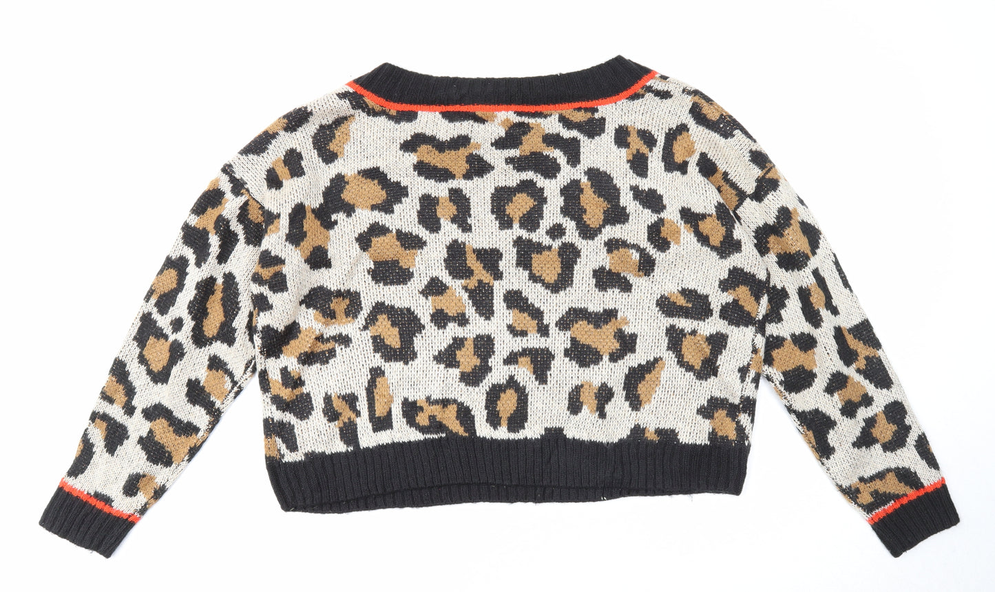 Full Circle Womens Beige V-Neck Animal Print Acrylic Pullover Jumper Size XL - Leopard Pattern