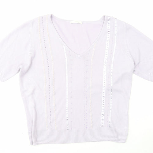 Marks and Spencer Womens Purple V-Neck Acrylic Pullover Jumper Size 16