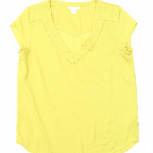 H&M Womens Yellow Polyester Basic Blouse Size 10 V-Neck