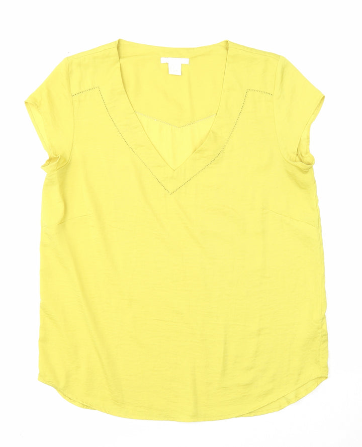 H&M Womens Yellow Polyester Basic Blouse Size 10 V-Neck