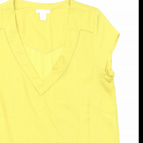 H&M Womens Yellow Polyester Basic Blouse Size 10 V-Neck