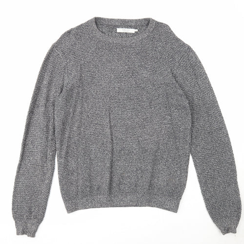 Celio Mens Grey Round Neck Acrylic Pullover Jumper Size L Long Sleeve