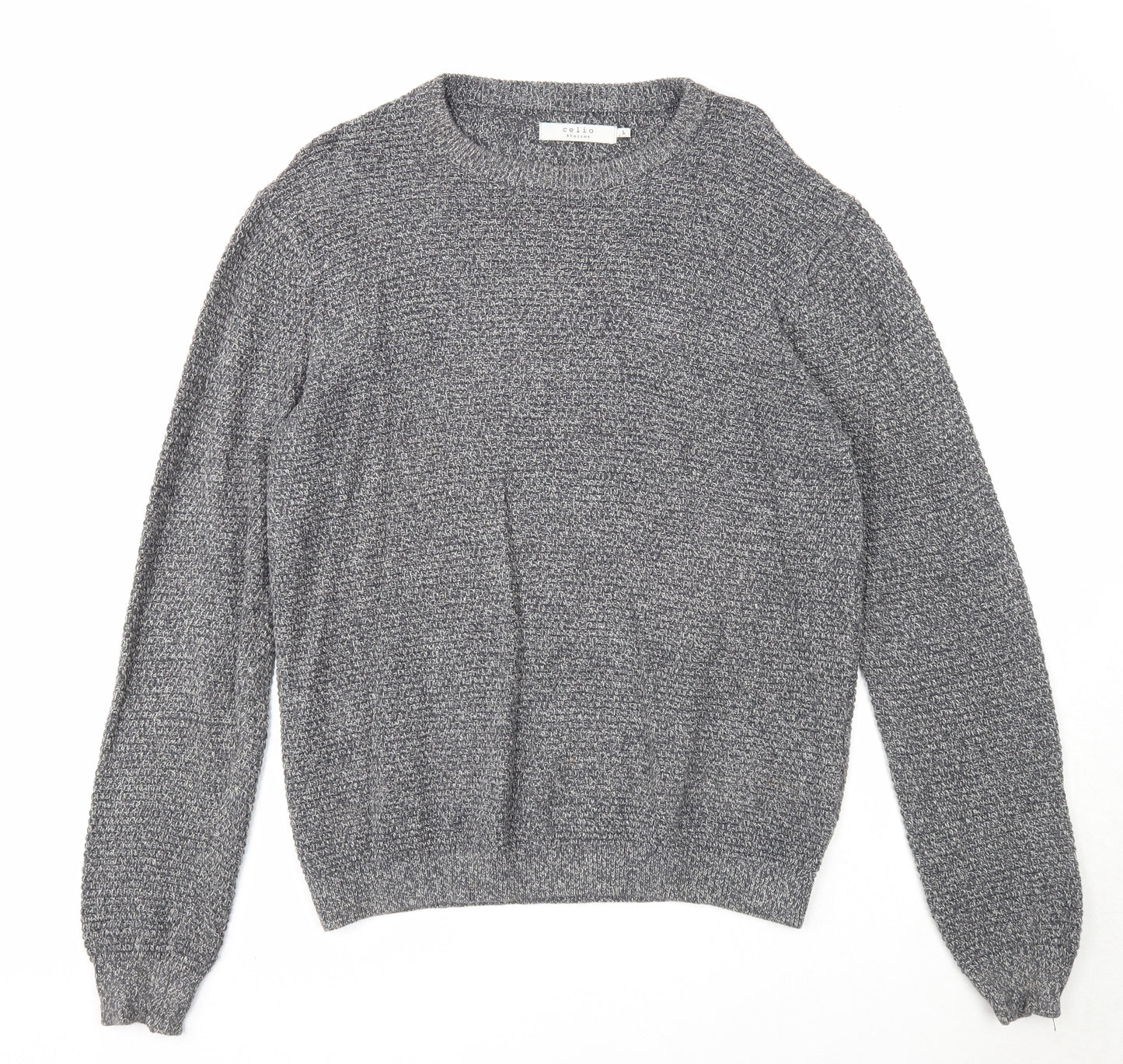 Celio Mens Grey Round Neck Acrylic Pullover Jumper Size L Long Sleeve