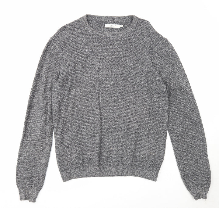 Celio Mens Grey Round Neck Acrylic Pullover Jumper Size L Long Sleeve