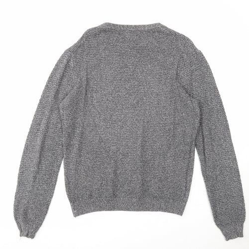 Celio Mens Grey Round Neck Acrylic Pullover Jumper Size L Long Sleeve