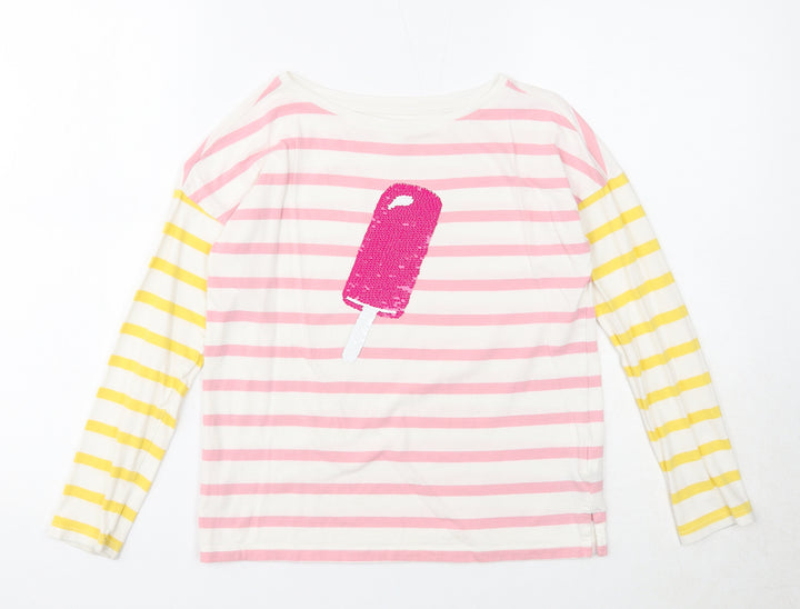 Gap Girls Multicoloured Striped Cotton Basic T-Shirt Size L Boat Neck Pullover - Ice Cream