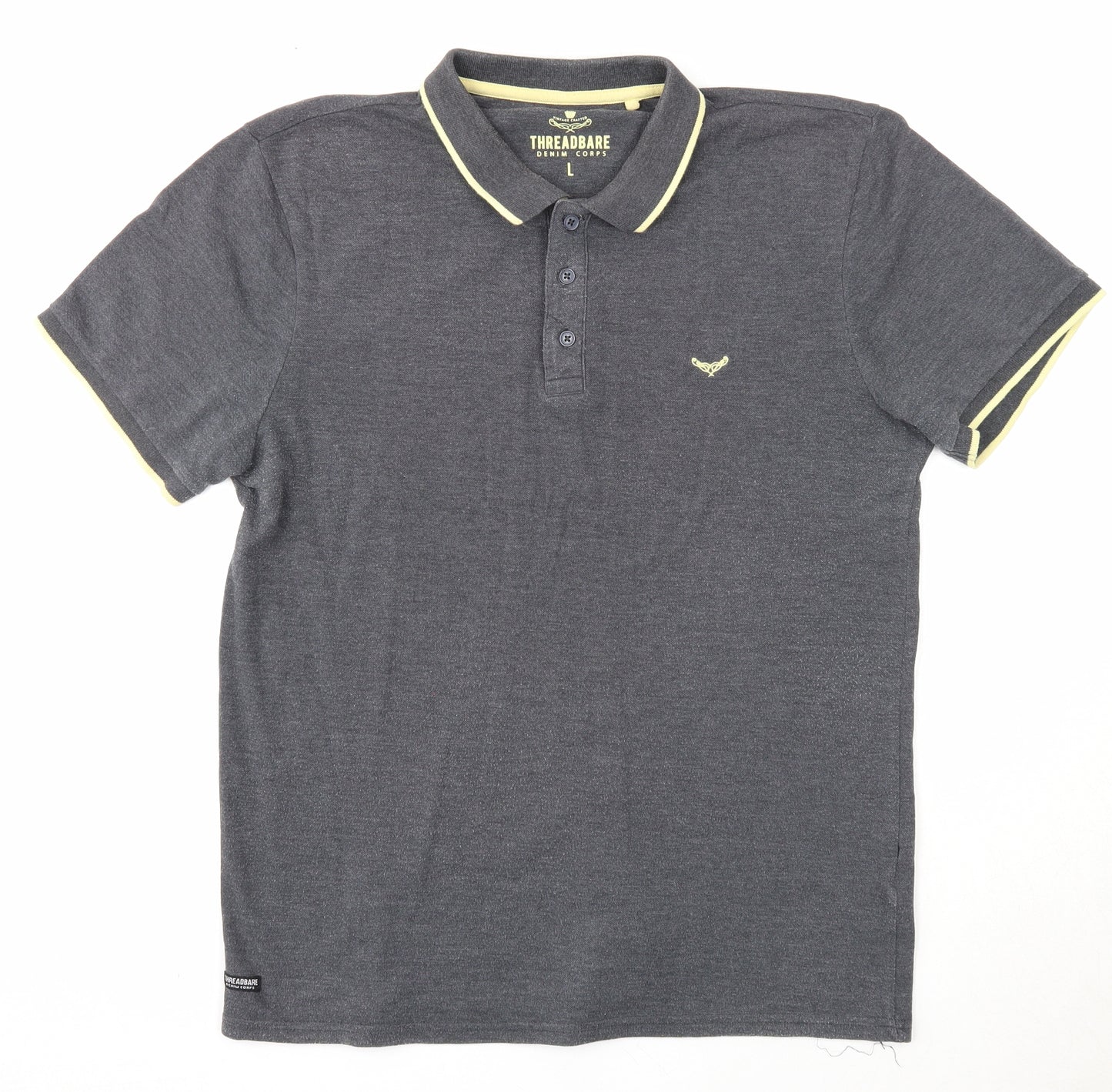 Threadbare Mens Grey Cotton Polo Size L Collared Button