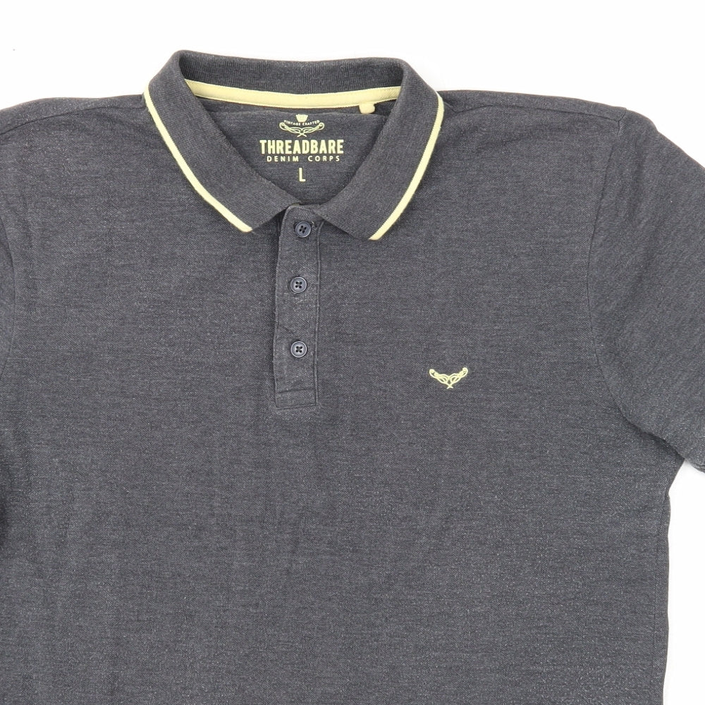 Threadbare Mens Grey Cotton Polo Size L Collared Button