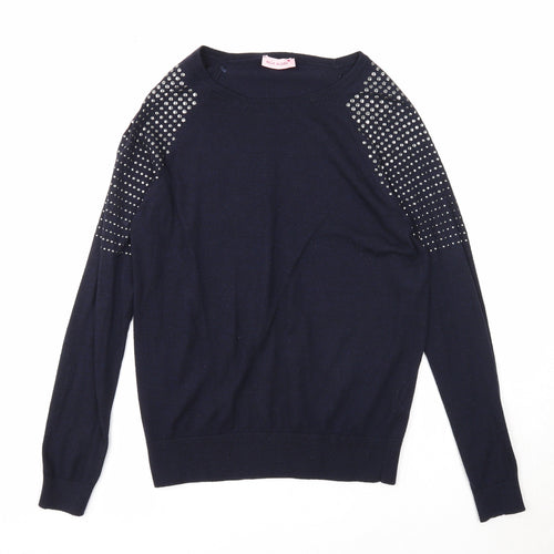 Mia Moda Womens Blue Round Neck Polyester Pullover Jumper Size S