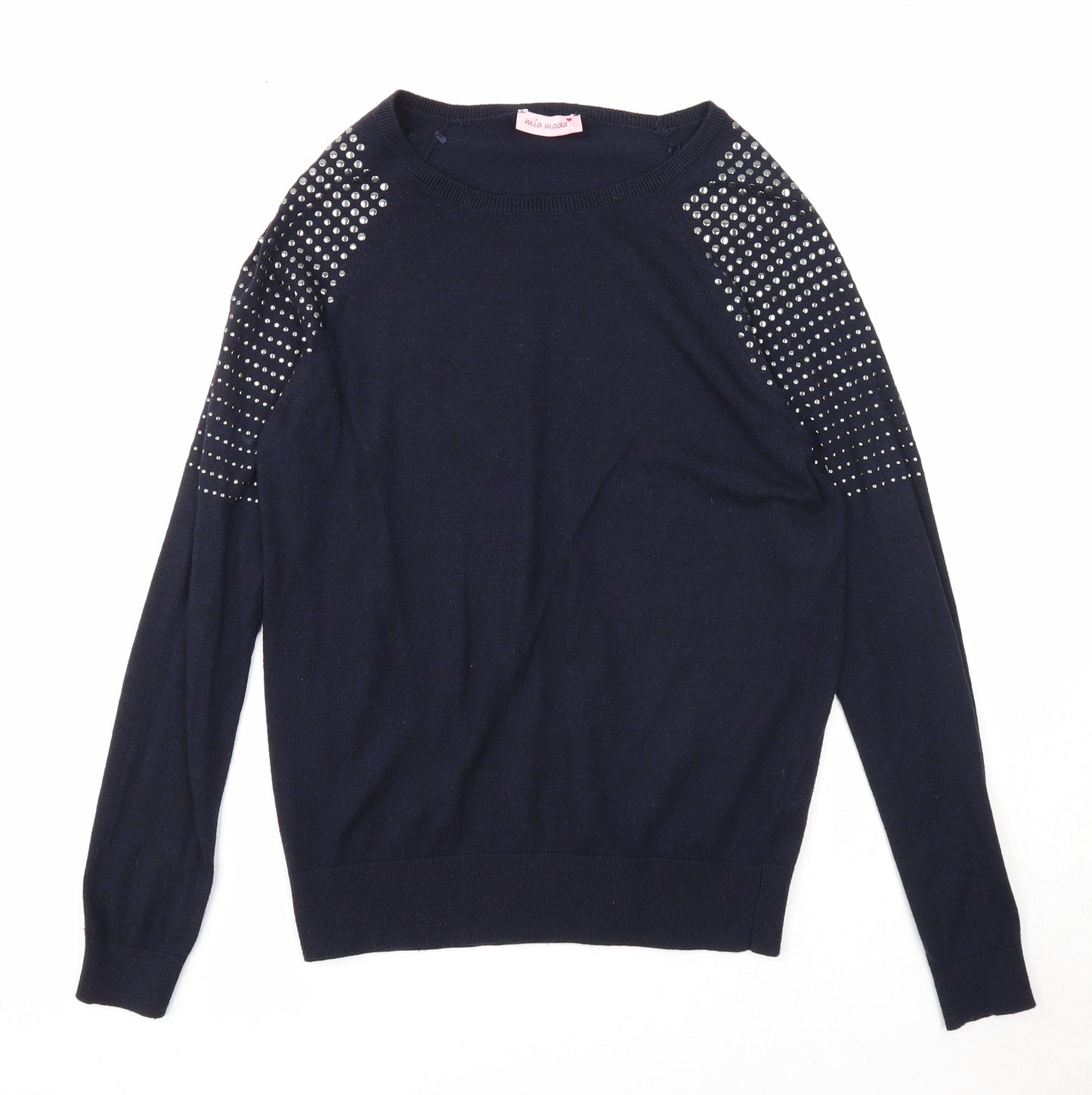 Mia Moda Womens Blue Round Neck Polyester Pullover Jumper Size S