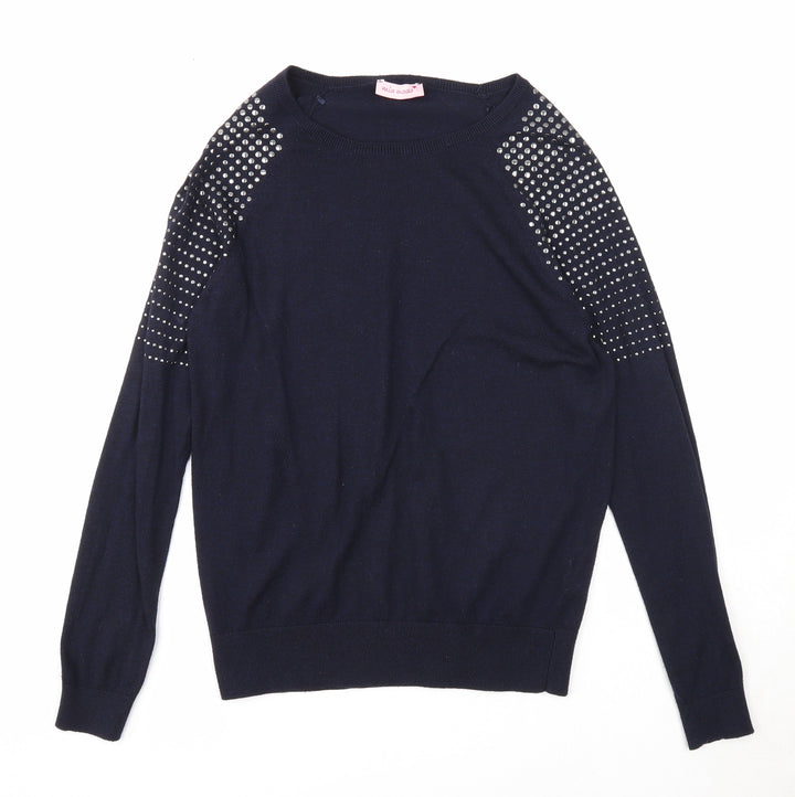 Mia Moda Womens Blue Round Neck Polyester Pullover Jumper Size S