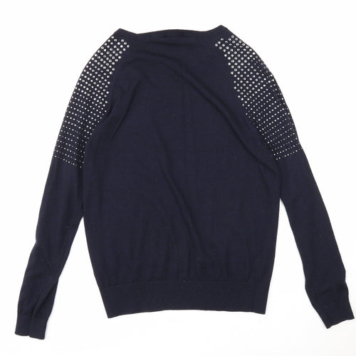 Mia Moda Womens Blue Round Neck Polyester Pullover Jumper Size S