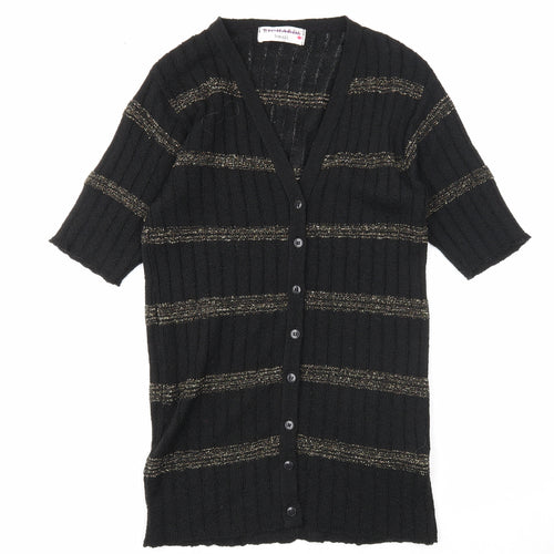 Richards Womens Black V-Neck Striped Acrylic Cardigan Jumper Size S