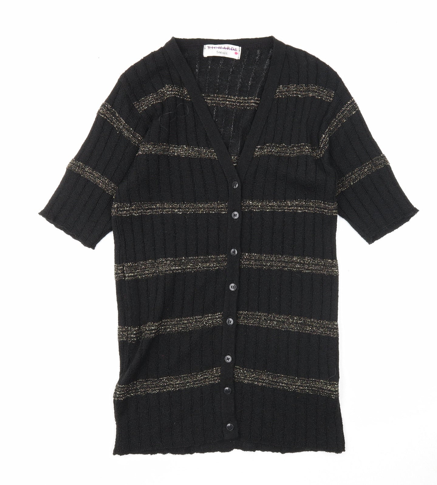 Richards Womens Black V-Neck Striped Acrylic Cardigan Jumper Size S
