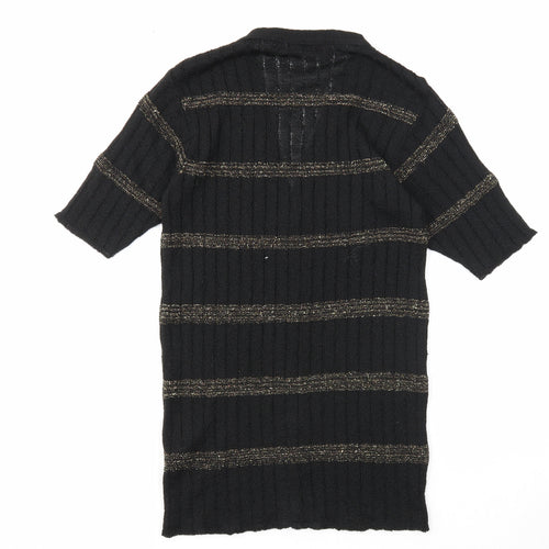 Richards Womens Black V-Neck Striped Acrylic Cardigan Jumper Size S