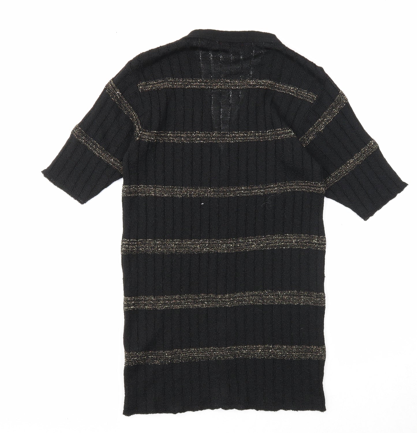 Richards Womens Black V-Neck Striped Acrylic Cardigan Jumper Size S