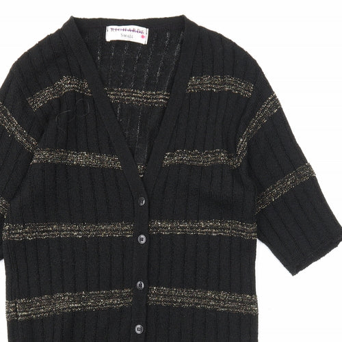 Richards Womens Black V-Neck Striped Acrylic Cardigan Jumper Size S