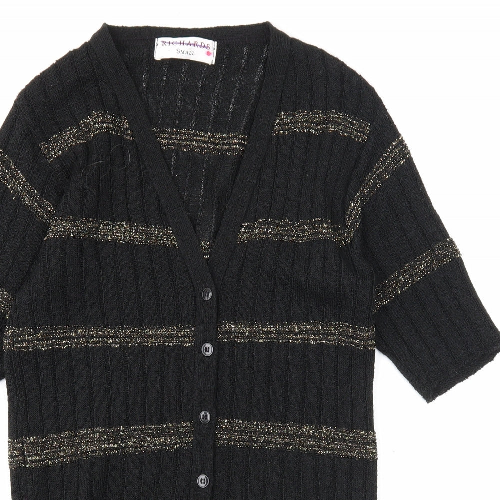 Richards Womens Black V-Neck Striped Acrylic Cardigan Jumper Size S