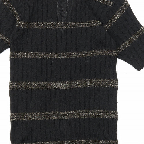Richards Womens Black V-Neck Striped Acrylic Cardigan Jumper Size S