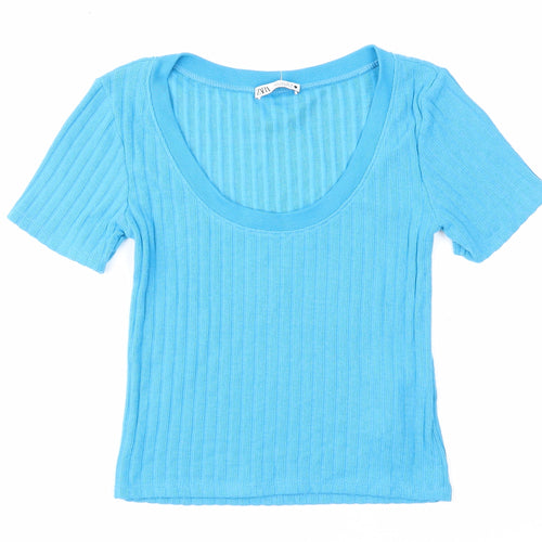 Zara Womens Blue Scoop Neck Viscose Pullover Jumper Size S