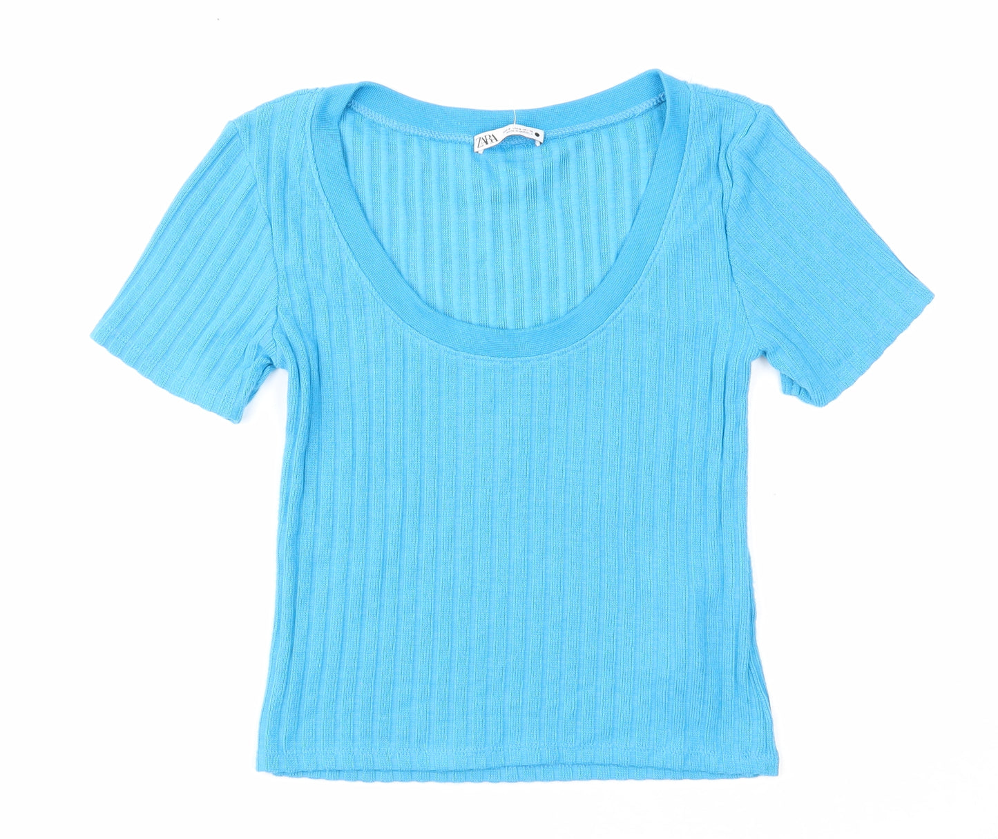 Zara Womens Blue Scoop Neck Viscose Pullover Jumper Size S