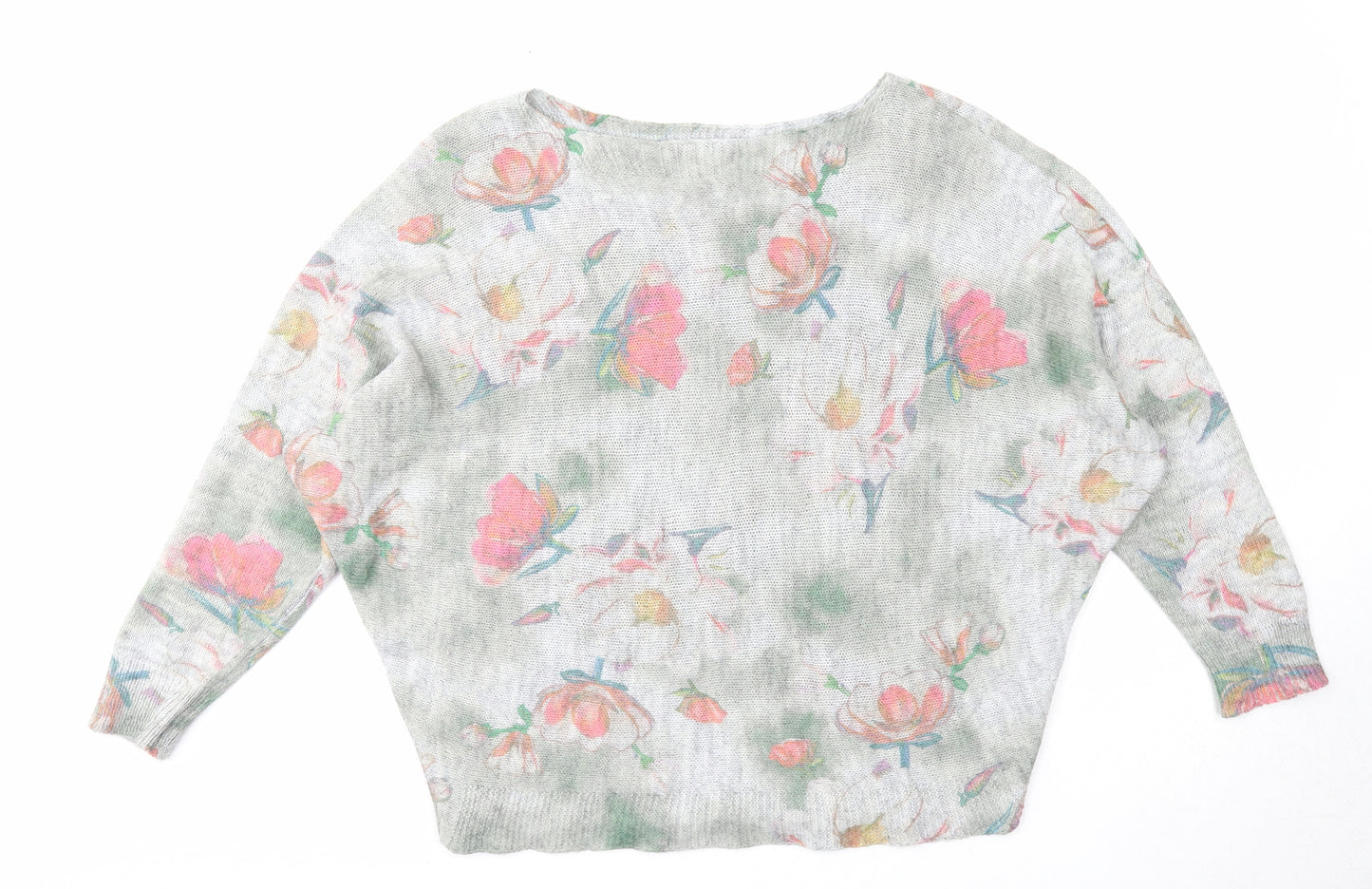 Luisa Ricci Womens Green Round Neck Floral Acrylic Pullover Jumper Size L