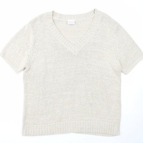 Casual Comfort Womens Beige V-Neck Acrylic Pullover Jumper Size 16