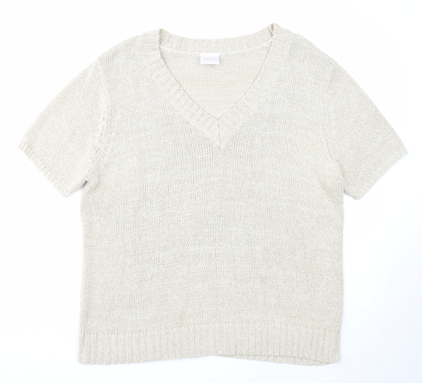 Casual Comfort Womens Beige V-Neck Acrylic Pullover Jumper Size 16