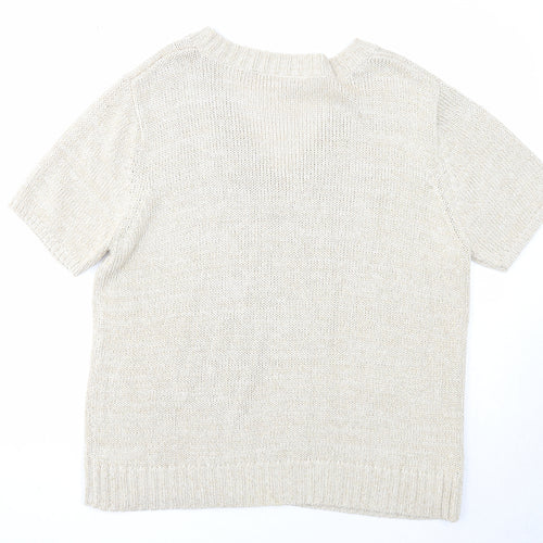 Casual Comfort Womens Beige V-Neck Acrylic Pullover Jumper Size 16