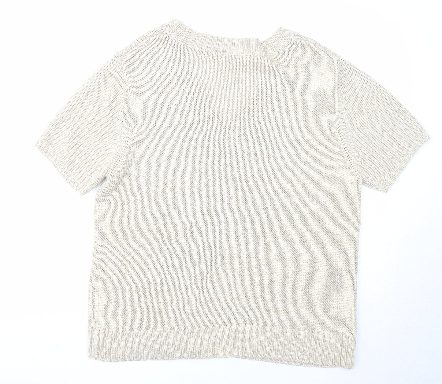 Casual Comfort Womens Beige V-Neck Acrylic Pullover Jumper Size 16