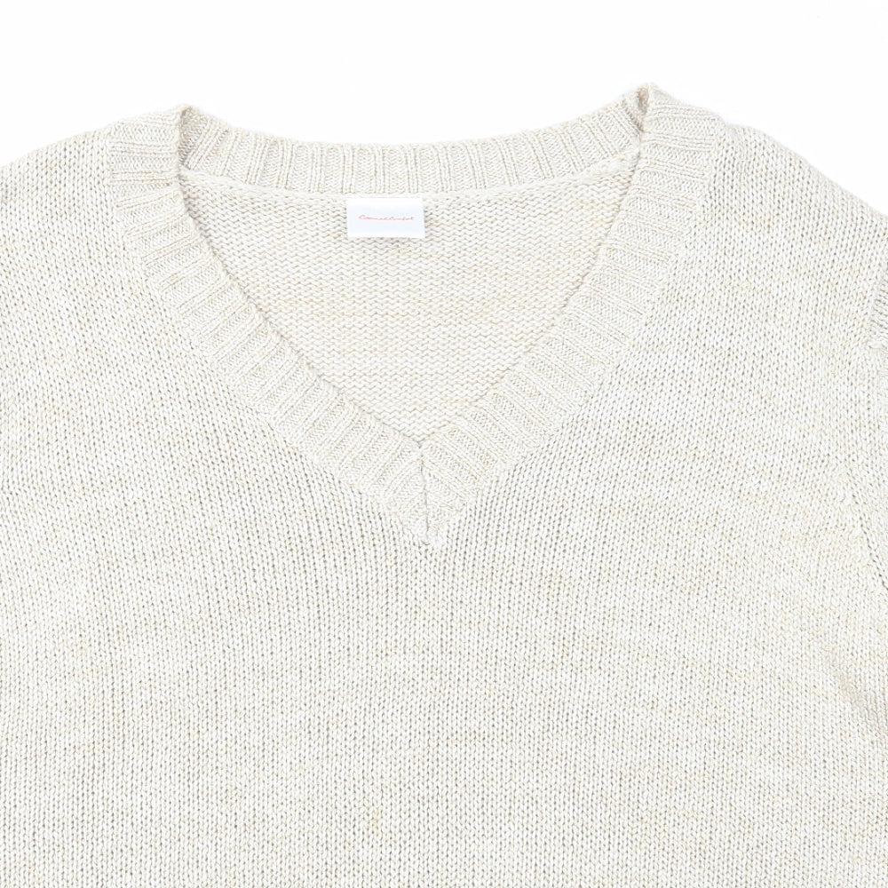 Casual Comfort Womens Beige V-Neck Acrylic Pullover Jumper Size 16