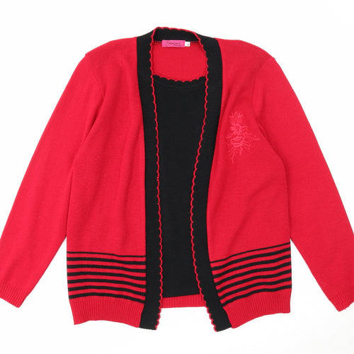 Elegant Womens Red Scoop Neck Striped Acrylic Cardigan Jumper Size M - Twin Set