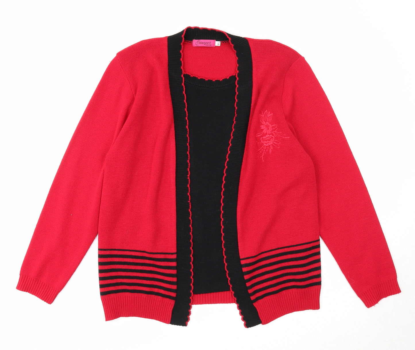 Elegant Womens Red Scoop Neck Striped Acrylic Cardigan Jumper Size M - Twin Set