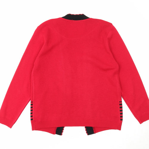 Elegant Womens Red Scoop Neck Striped Acrylic Cardigan Jumper Size M - Twin Set