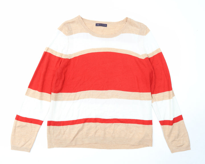 Marks and Spencer Womens Multicoloured Boat Neck Striped Acrylic Pullover Jumper Size 18