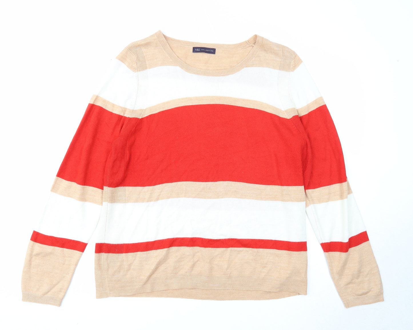 Marks and Spencer Womens Multicoloured Boat Neck Striped Acrylic Pullover Jumper Size 18