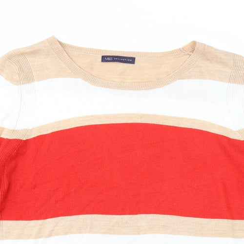 Marks and Spencer Womens Multicoloured Boat Neck Striped Acrylic Pullover Jumper Size 18