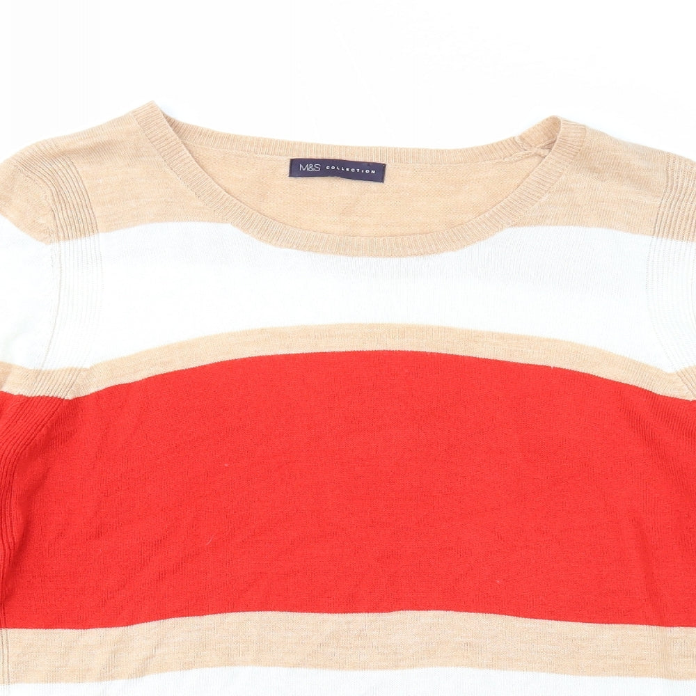 Marks and Spencer Womens Multicoloured Boat Neck Striped Acrylic Pullover Jumper Size 18