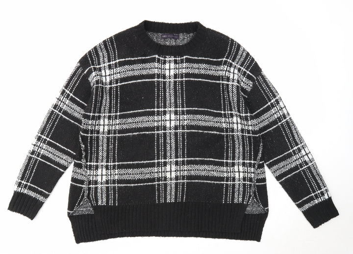 Marks and Spencer Womens Black Round Neck Plaid Acrylic Pullover Jumper Size L