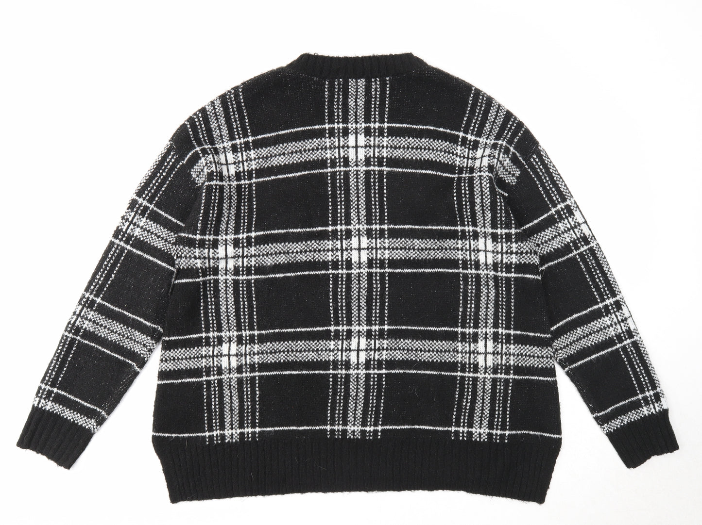 Marks and Spencer Womens Black Round Neck Plaid Acrylic Pullover Jumper Size L