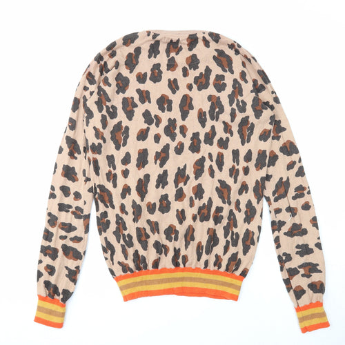 NEXT Womens Beige Round Neck Animal Print Cotton Pullover Jumper Size 10 - Leopard Print