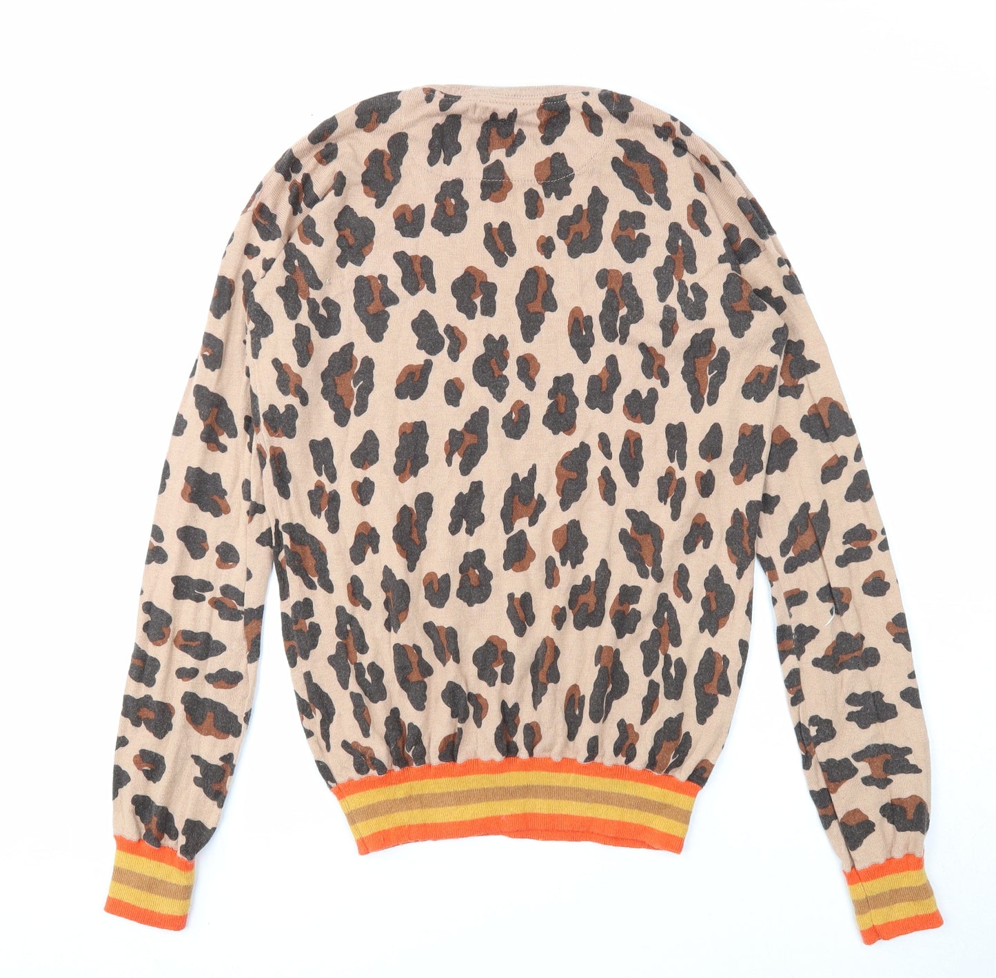 NEXT Womens Beige Round Neck Animal Print Cotton Pullover Jumper Size 10 - Leopard Print