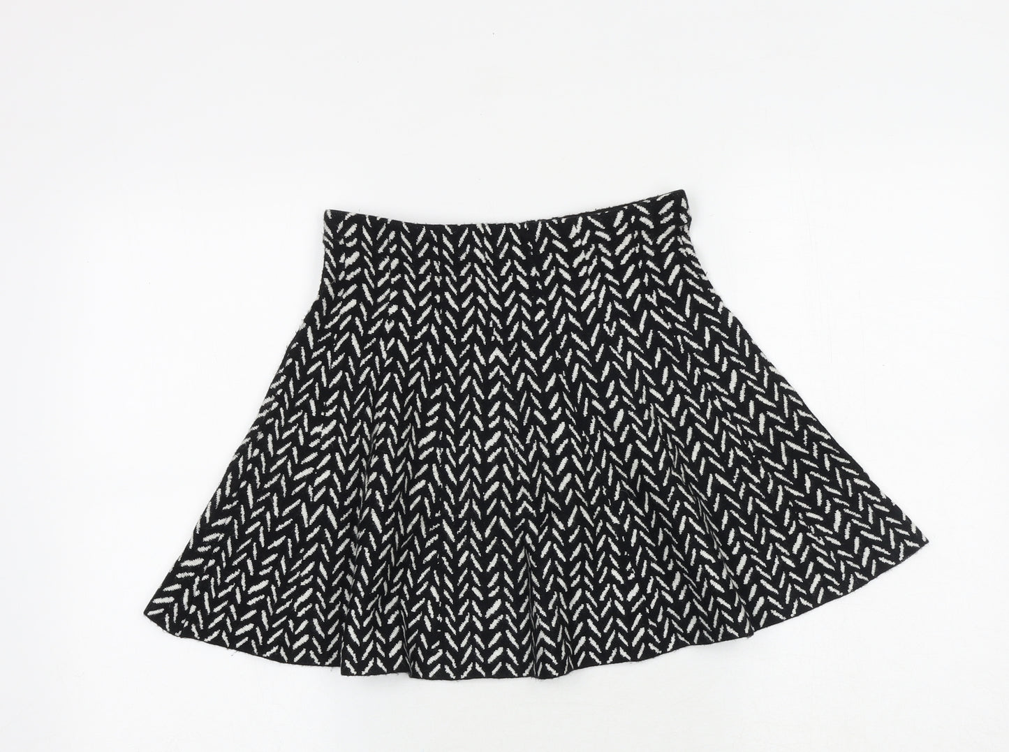 Glassons Womens Black Geometric Polyester Skater Skirt Size S