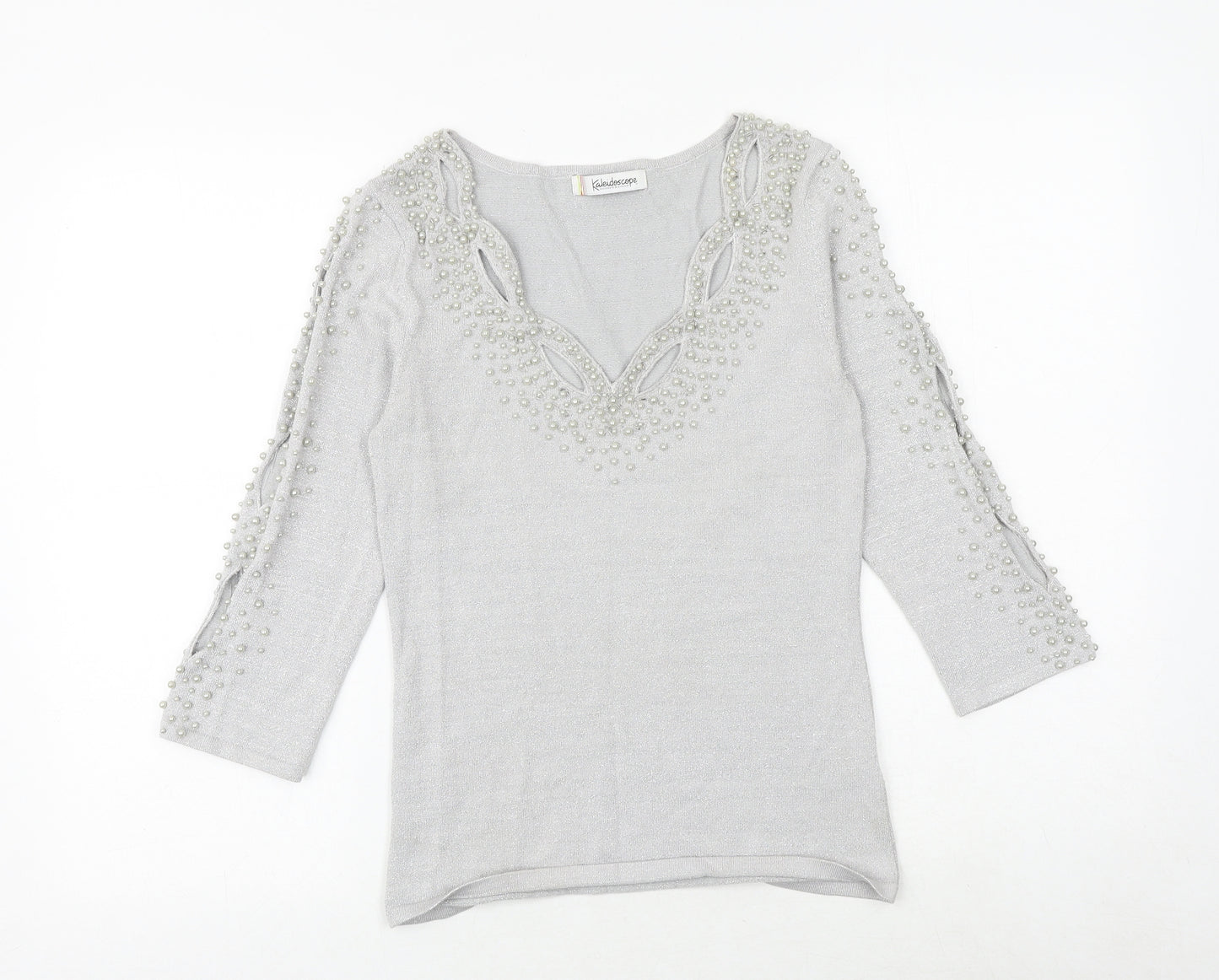 Kaleidoscope Womens Grey V-Neck Viscose Pullover Jumper Size 12