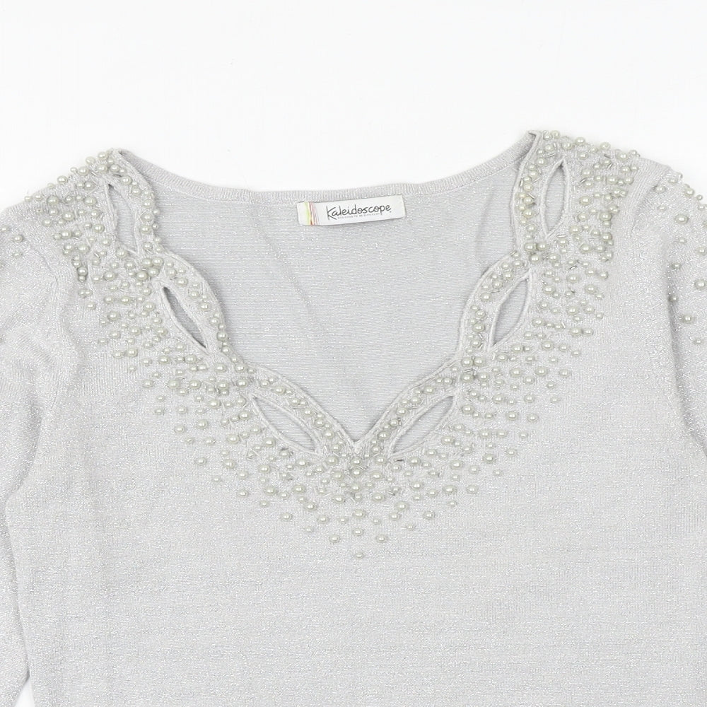 Kaleidoscope Womens Grey V-Neck Viscose Pullover Jumper Size 12