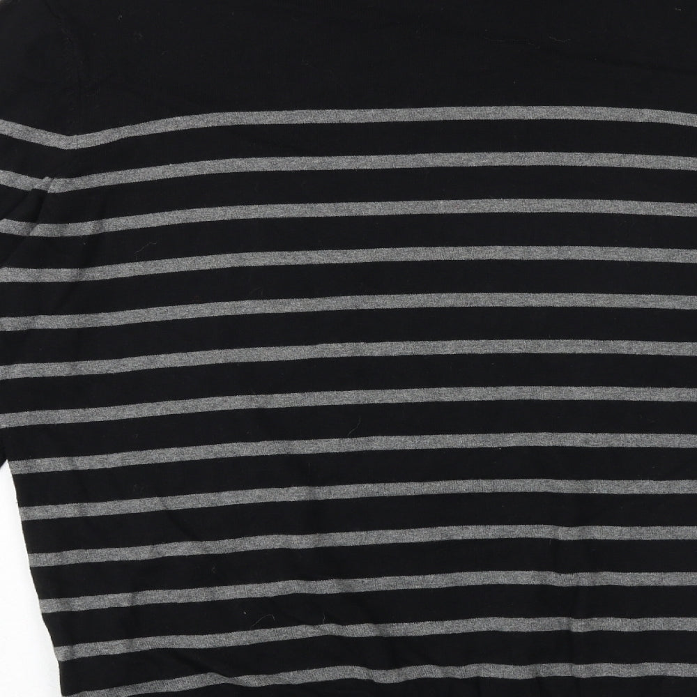 DNM Dissident Mens Black Round Neck Striped Cotton Pullover Jumper Size L Long Sleeve